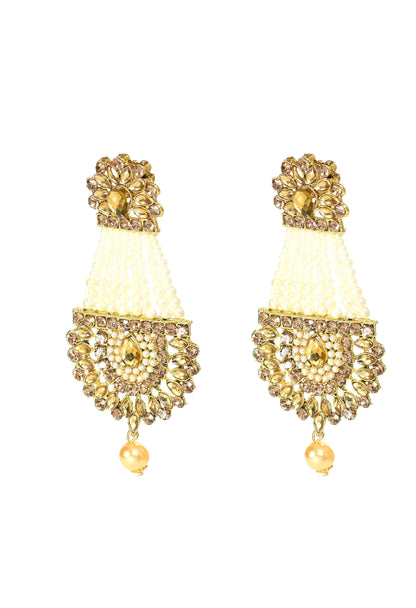 Mominos Fashion Johar Kamal Earrings With Kundan & Pearls Work