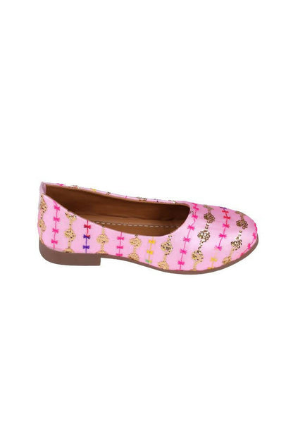 Tiny Bugs Girls Embroidered Ethnic Ballerinas-Pink