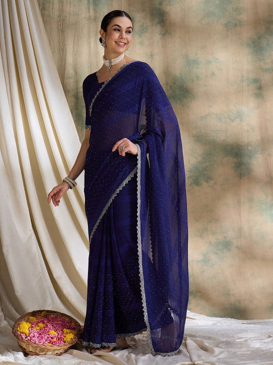 Sangria Polka Dots Embellished Saree With Blouse