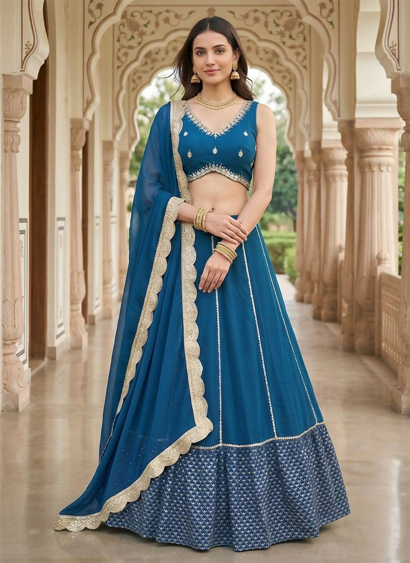 Lehenga Mart Blue Faux Georgette Designer Bollywood Style Wedding Wear Lehenga Choli