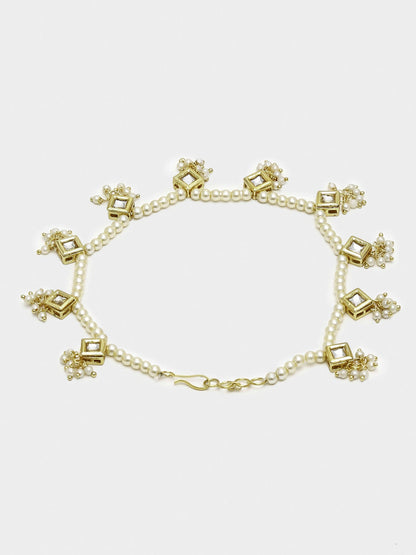 White Gold-Toned Plated Kundan Anklets Set Of 2 - Ruby Raang