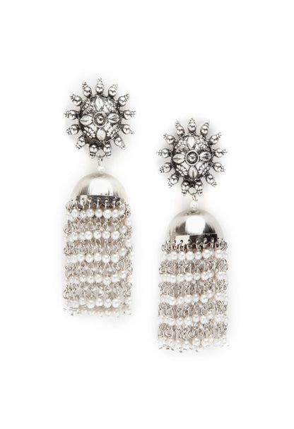 Mominos Fashion Johar Kamal Silver-Plated Earrings With Pearls Jhumkas