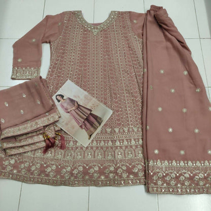 Anaita Peach Heavy Fox Georgette Stitched Suit with Sequence Work