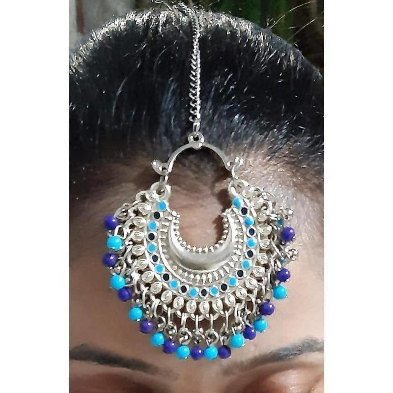 MS Fashion India Royal Blue Color Drops Traditional Maang Tikka