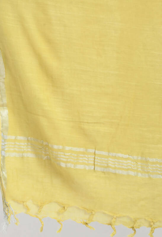 Mominos Fashion Moeza Women's Linen Cotton Silver Border Lemon Yellow Dupatta