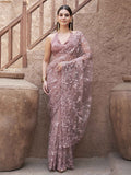 Tikhi Imli Floral Embroidered Net Saree With Scalloped Border