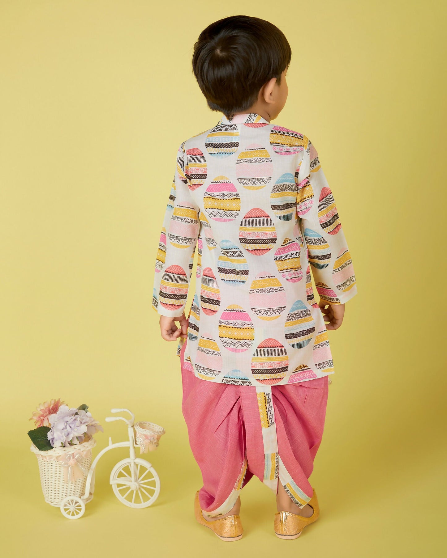 Joban Fashion Kids Island Cotton Full Sleeves printed Kurta and Solid Dhoti - Pink