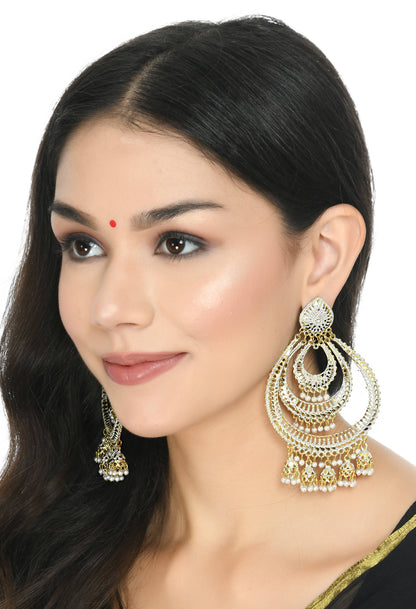 Mominos Fashion Johar Kamal Triple Circle White With Red Golden Big Size Earrings