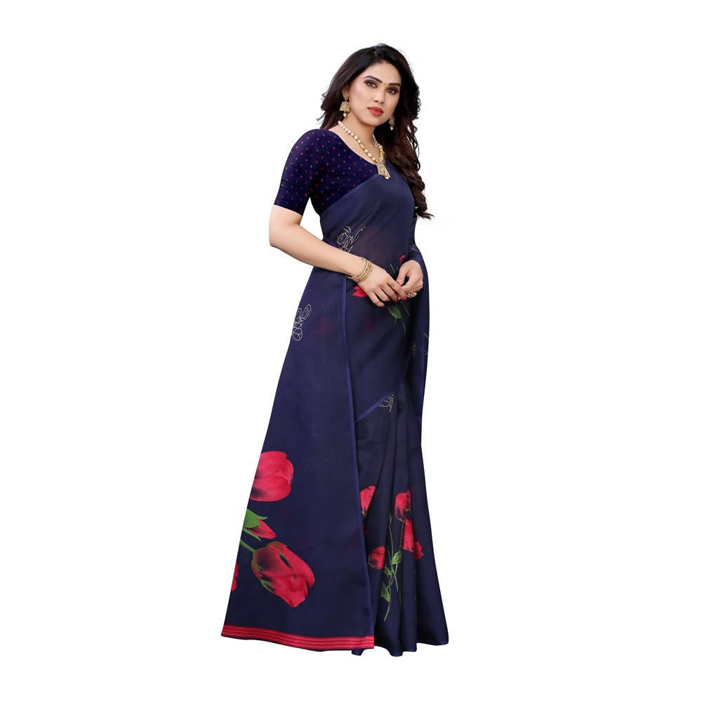 Vamika Printed Jute Silk Blue Saree (Elisa Navy)