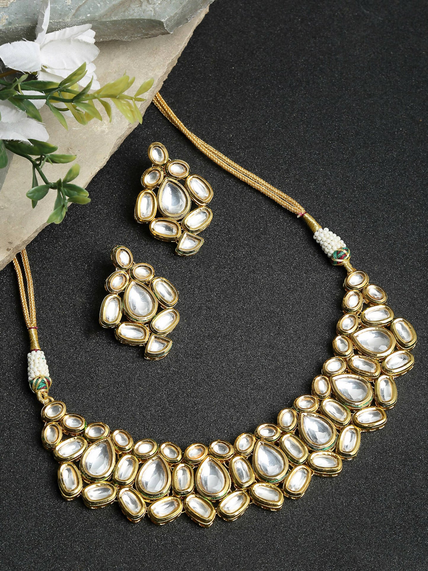 Kundan Choker With Earrings - Ruby Raang