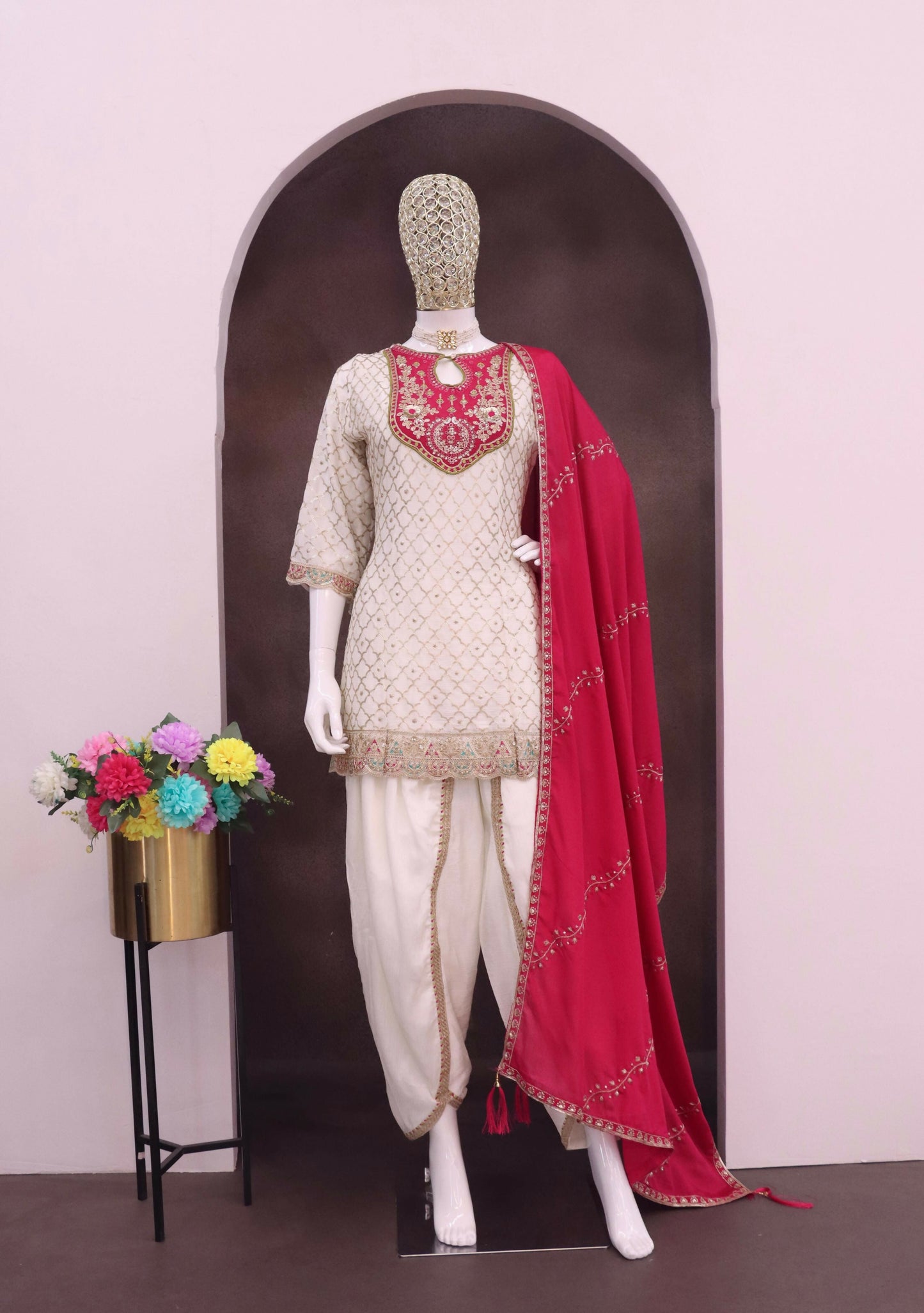 Anaita White Embroidered Silk Stitched Dhoti Suit