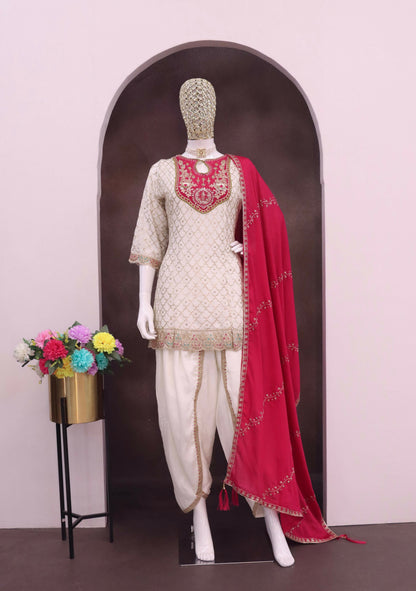 Anaita White Embroidered Silk Stitched Dhoti Suit