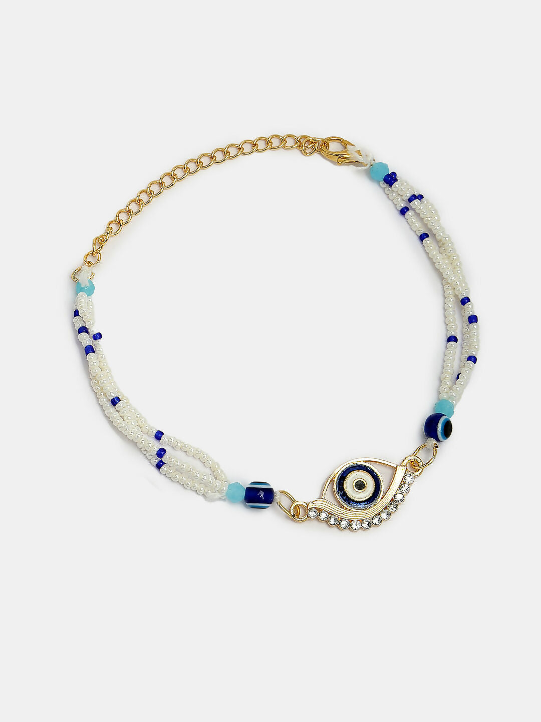 NVR Women & Men Set of 2 Blue Evil Eye Bhaiya Bhabhi Rakhi Set With Roli Chawal & Chocolate