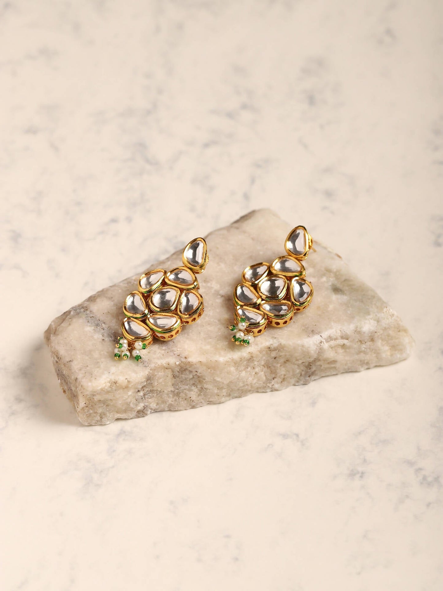 Gold-Polished Kundan Studs Earrings - Ruby Raang