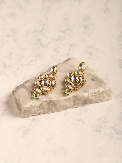 Gold-Polished Kundan Studs Earrings - Ruby Raang