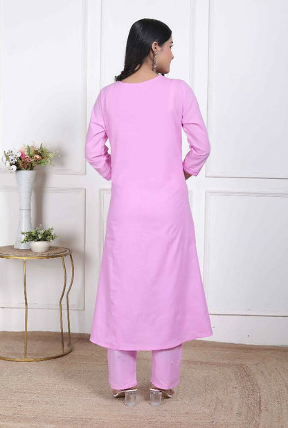 Miravan Womens Pink Lucknowi Angrakha Style Kurta With Palazzo