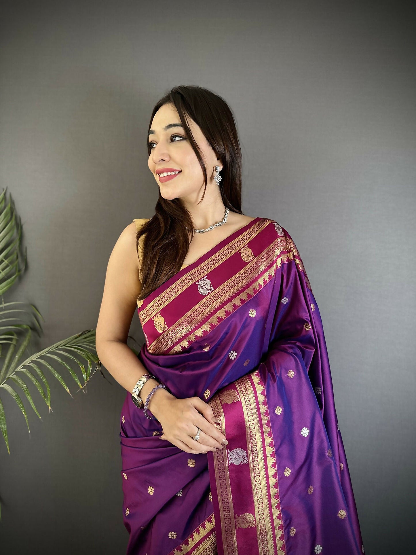 Joban Fashion Purple Banarasi Soft Silk Woven Saree