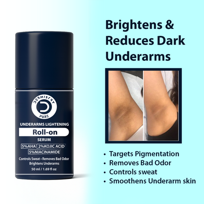 Dermistry AHA Kojic Acid Licorice Niacinamide Underarms Lightening Deodorant Roll On Serum Dark Spots Pigmentation