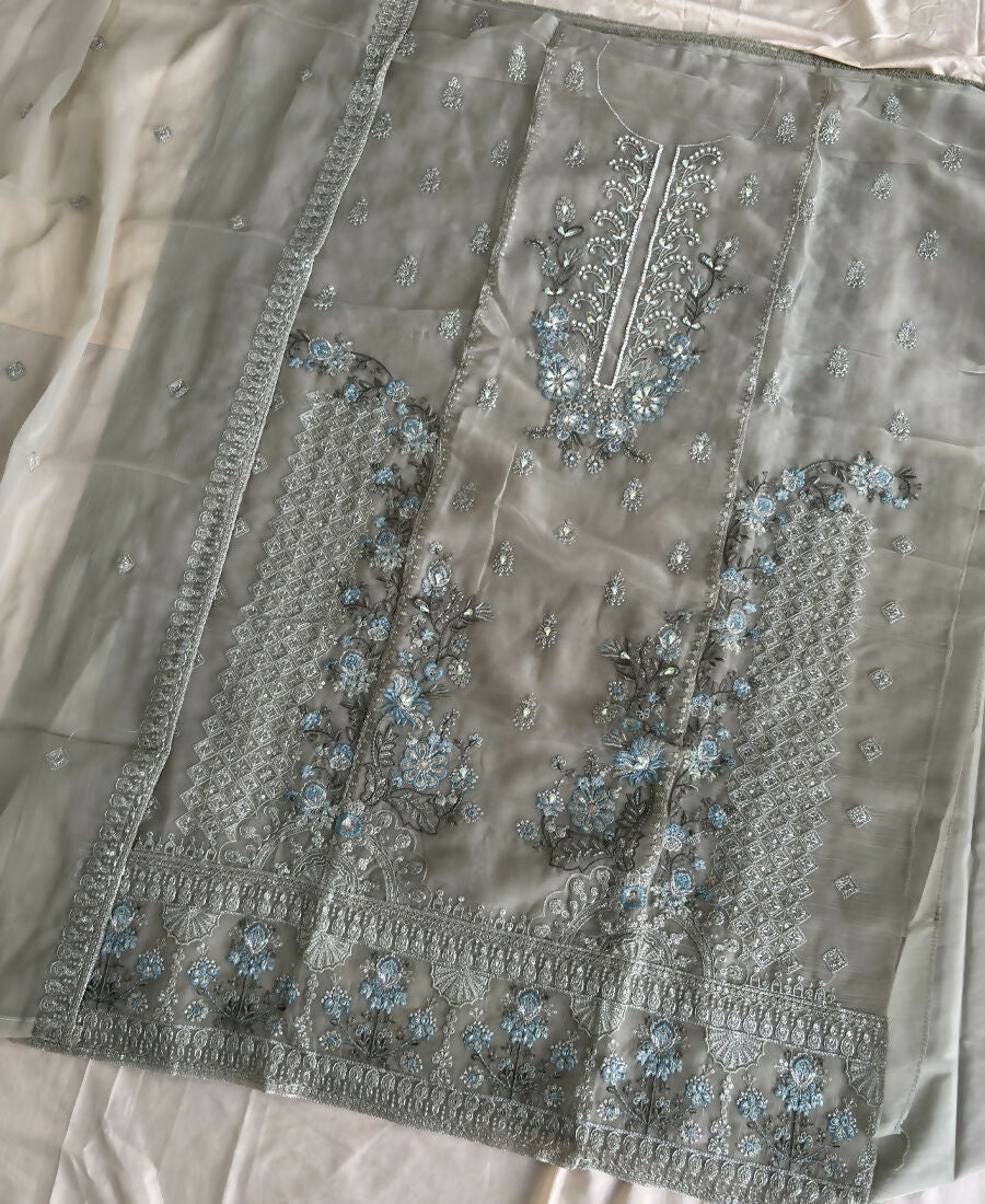 KC Heavy Chiffon Silk Green Hand Embroidered Straight Suit For Women Wedding