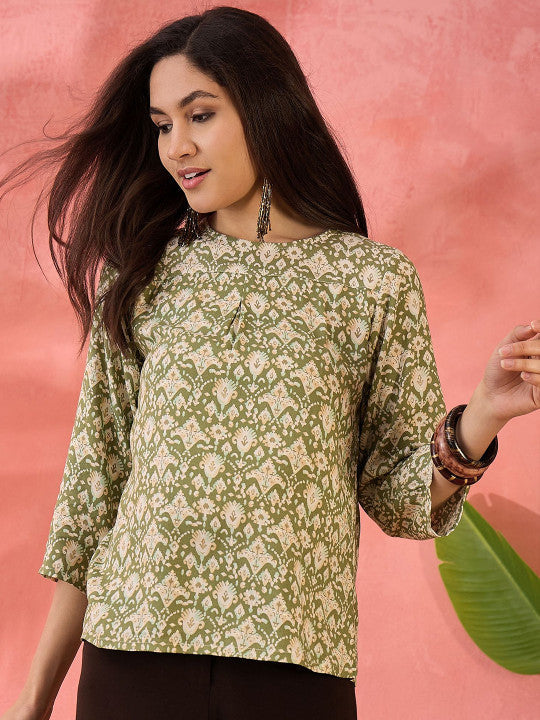 Sangria Printed Round Neck Top