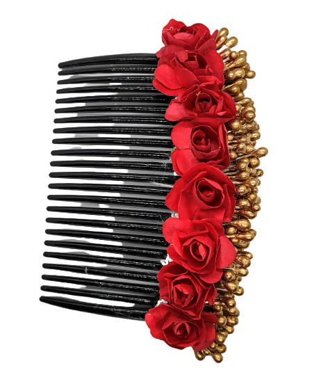Red & Gold Flower Hair Comb