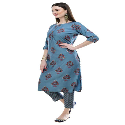 Lagi Women's Turquoise Blue Printed Straight Kurta & Pant (MC39A)
