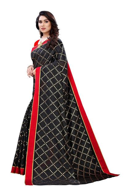 Vamika Black Linen Foil Print Saree (YOGI BLACK)