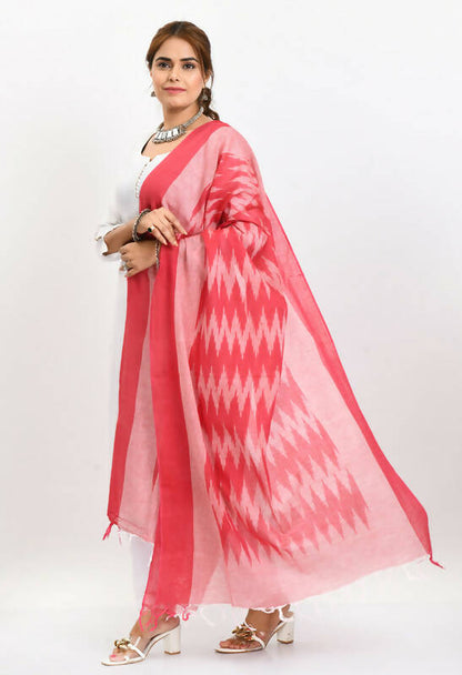 Mominos Fashion Moeza Women's Handloom Cotton Ikkat Pink Dupatta