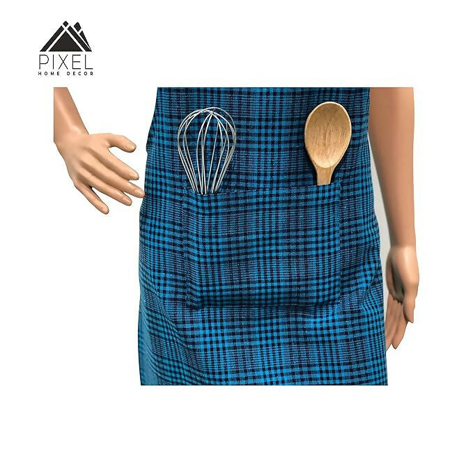 Pixel Home Decor Cotton Apron With Front Pocket-Blue Stripe Apron