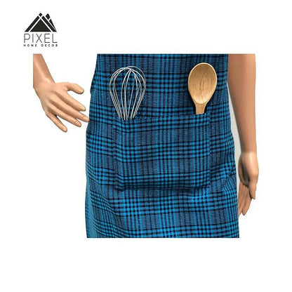 Pixel Home Decor Cotton Apron With Front Pocket-Blue Stripe Apron
