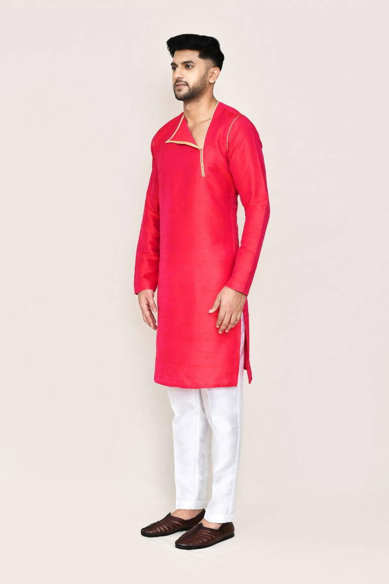 Joban Fashion Pink Colored Art Silk Fabric Kurta With Straight Fit Pant
