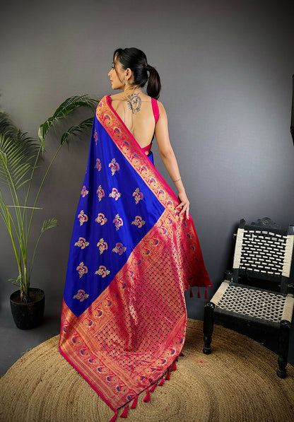 Joban Fashion Banarasi Royal Blue Woven Soft Silk Saree