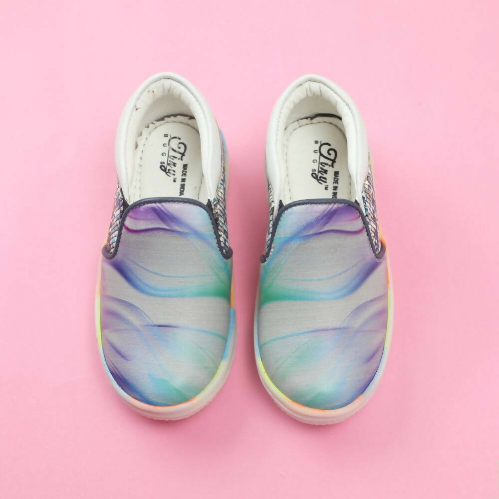 Tiny Bugs Unisex Sea Printed Slip Ons Sneakers - Grey