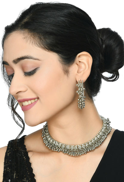 Mominos Fashion Johar Kamal Silver-Plated Brass Finish Ghungroo Work Choker For Women