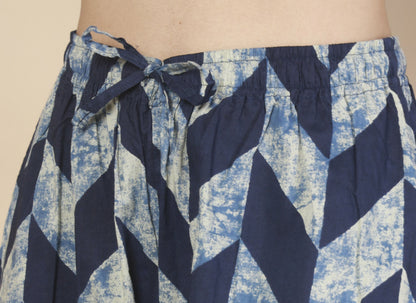 Breathables Women’S Loungewear Kaftan Cotton Blue Geometric Print Co-Ord Set