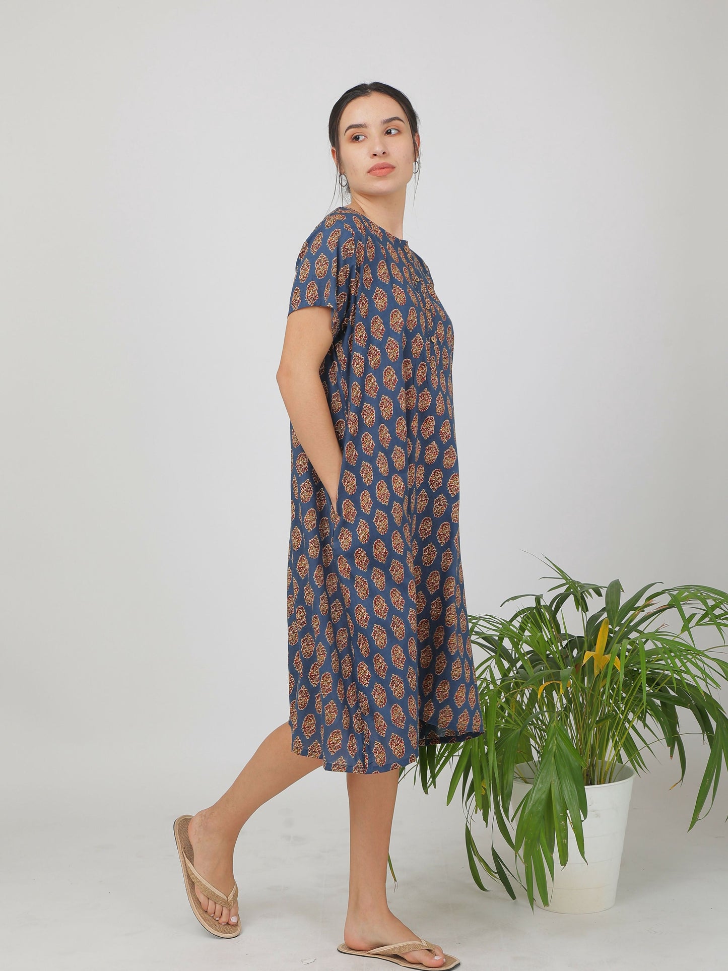 Breathables Women Cotton Printed Loungewear Nightie Blue I Night Wear | Nighty | Jaipuri Print