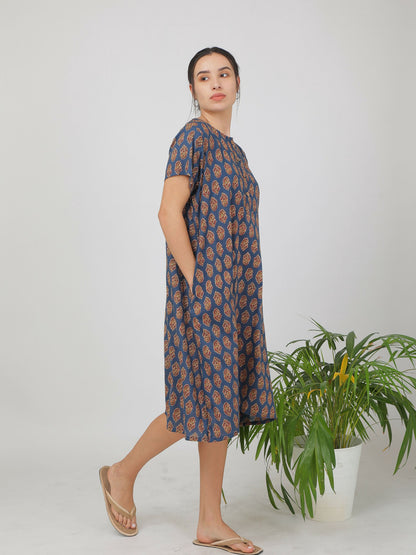 Breathables Women Cotton Printed Loungewear Nightie Blue I Night Wear | Nighty | Jaipuri Print