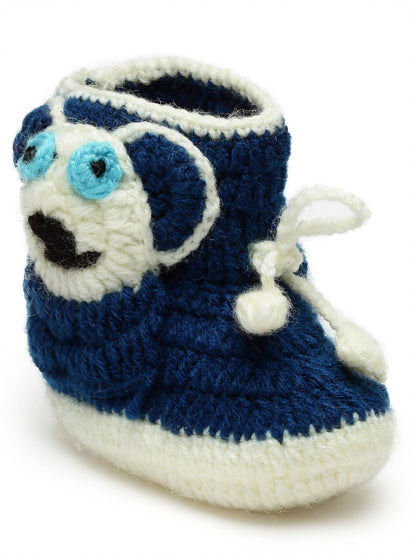 Chutput Kids Woollen Hand Knitted Panda Detailed Booties - Blue
