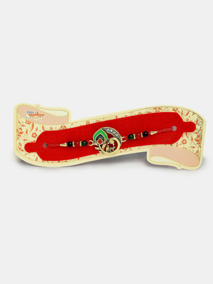 NVR Women & Men Set of 2 Multicolor Peacock Design Bhaiya Bhabhi Rakhi With Roli Chawal & Chocolate