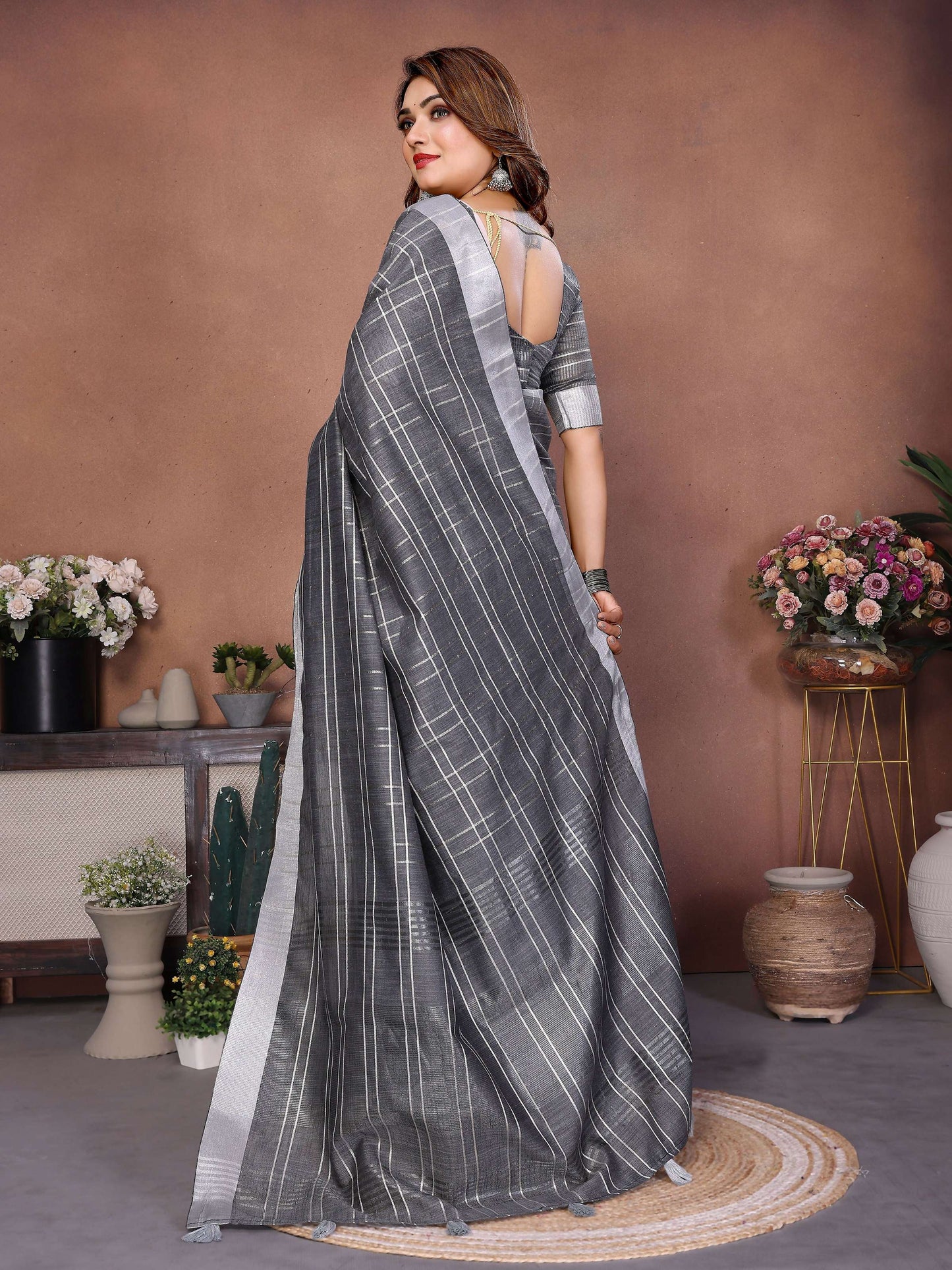 Aastha Fashion Grey Linen Weaving Saree