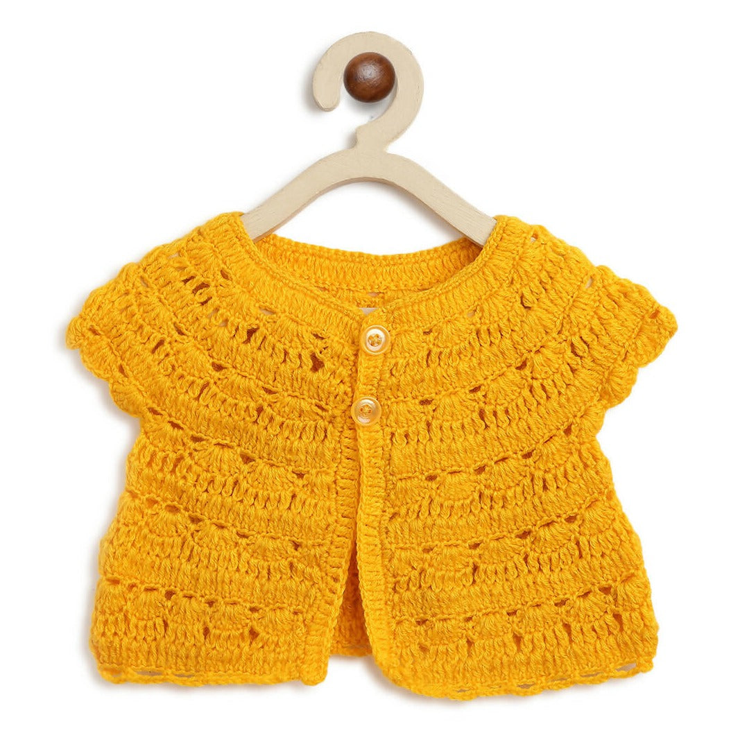 ChutPut Hand knitted Crochet HoneyBee Wool Dress For Baby Girls - Yellow