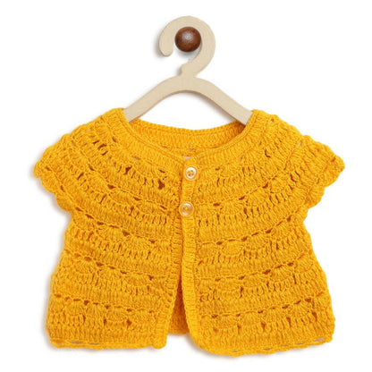 ChutPut Hand knitted Crochet HoneyBee Wool Dress For Baby Girls - Yellow