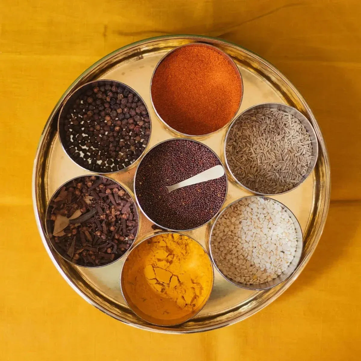 Zishta Brass Spice Box Large with Tin Coating and Plate