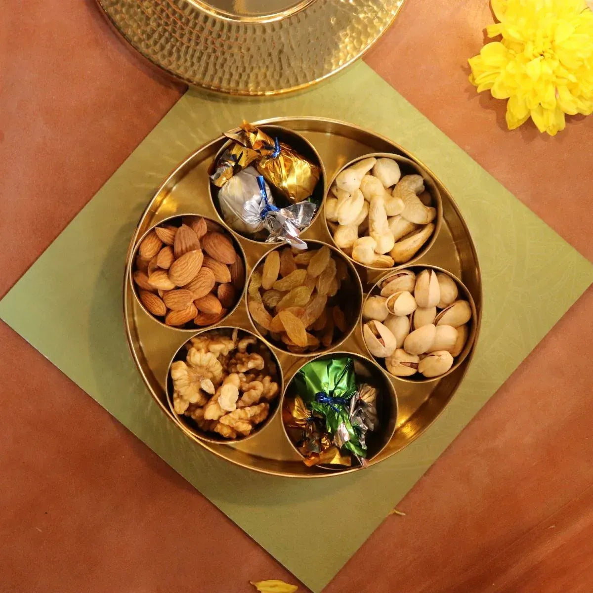 Zishta Traditional Brass Spice Box Masala Dabba Anjarai Petti