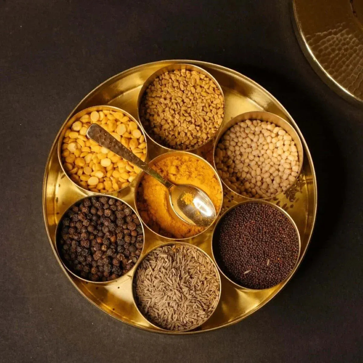 Zishta Traditional Brass Spice Box Masala Dabba Anjarai Petti