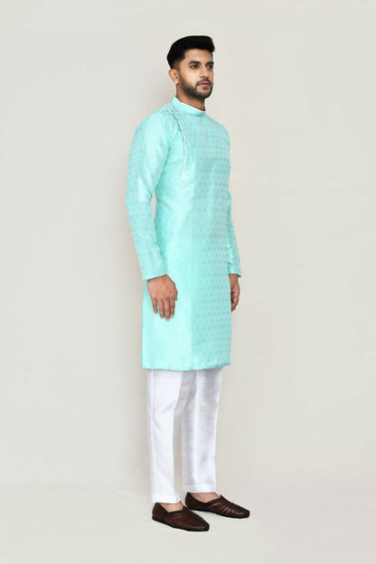Joban Fashion Green Colored Jacquard Fabric Kurta With Straight Fit Pant