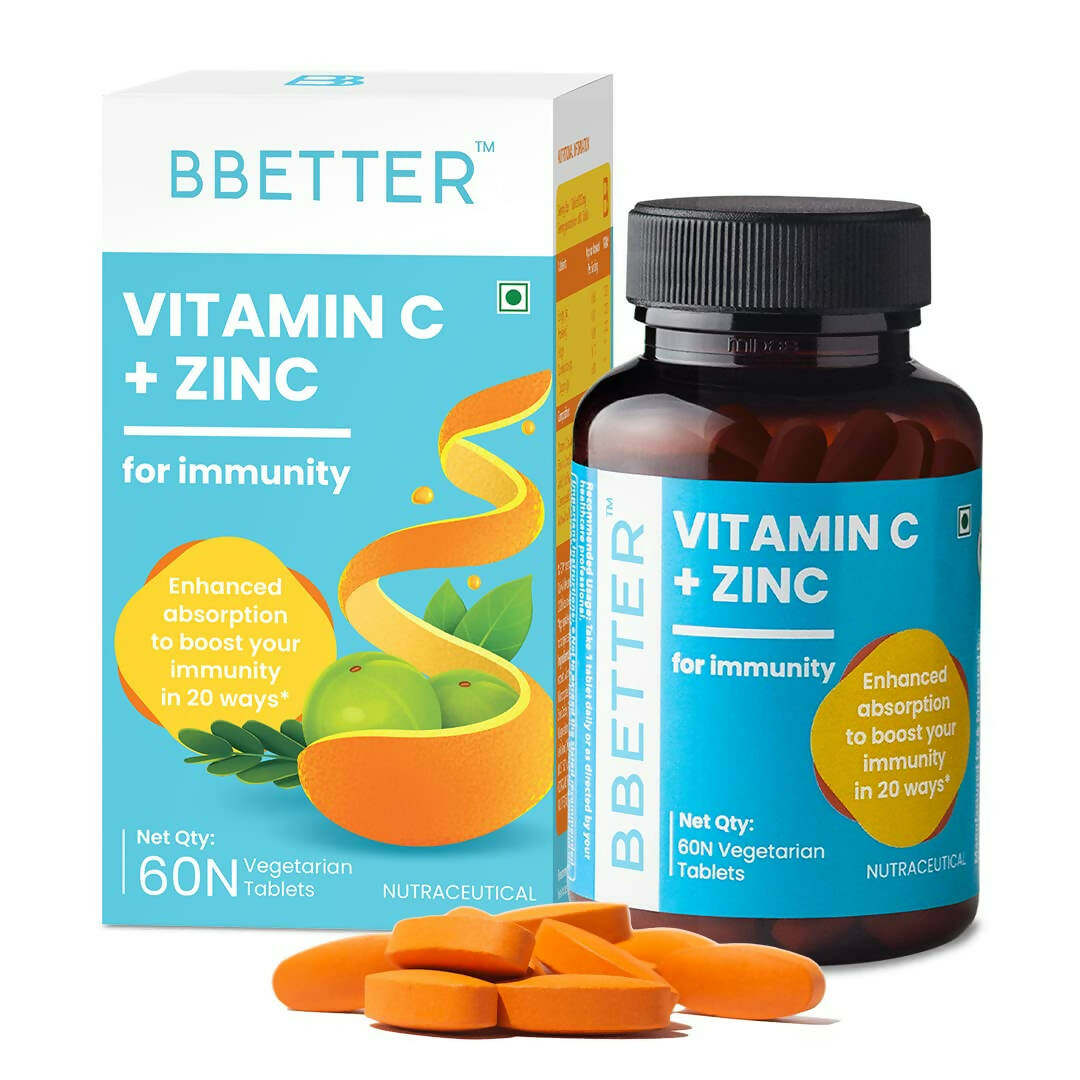 BBETTER Vitamin C and Zinc Tablets for Immunity & Skin Health