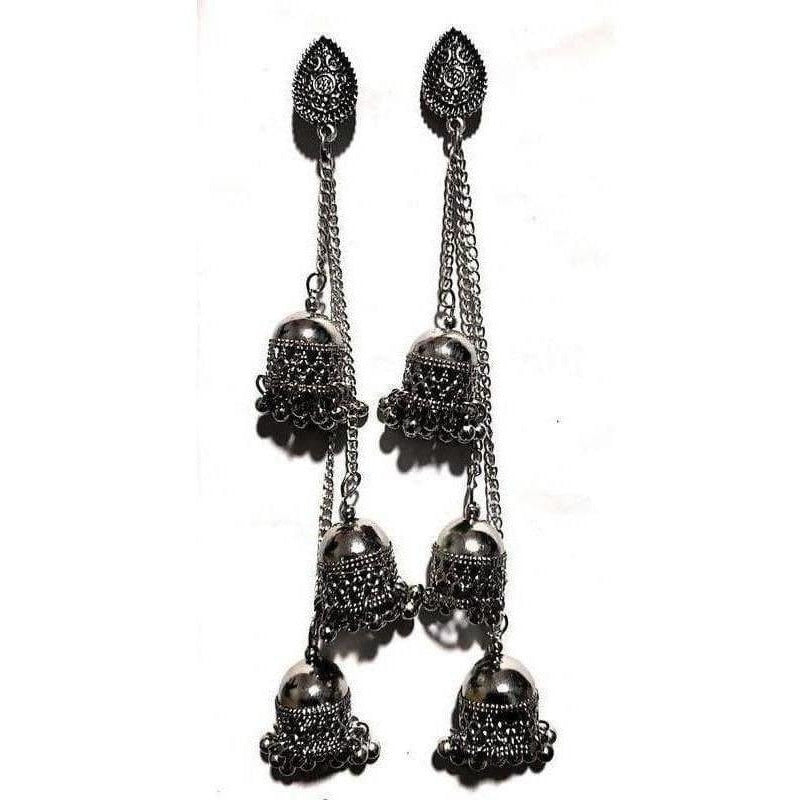 MS Fashion India Antique Fashion Kashmiri Black Color Long Hangings Chains Jhumkas Pearls Earrings
