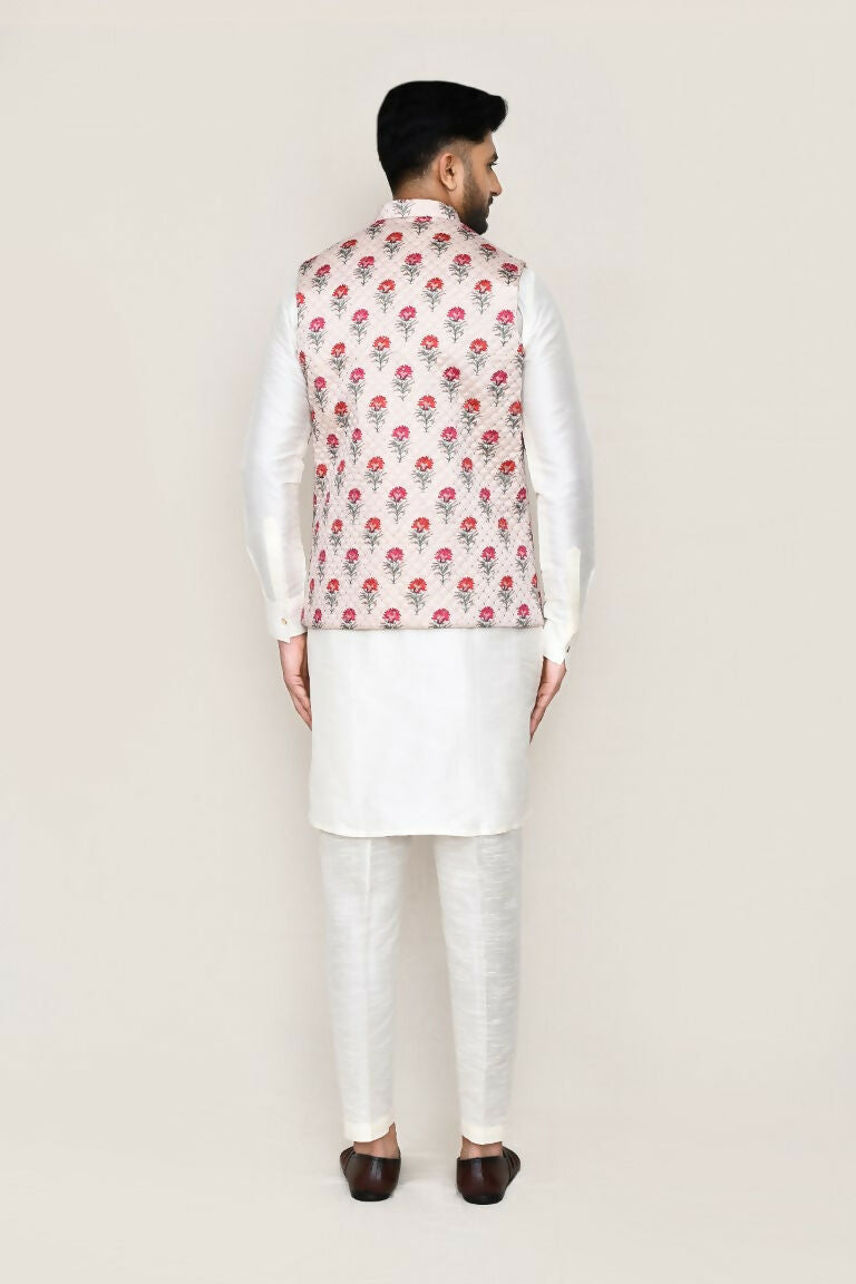 Joban Fashion White Colored Art Silk Fabric Kurta, Jacket With Straight Fit Pant