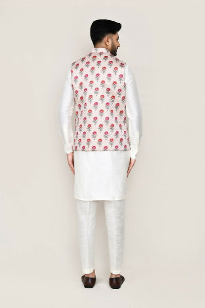Joban Fashion White Colored Art Silk Fabric Kurta, Jacket With Straight Fit Pant